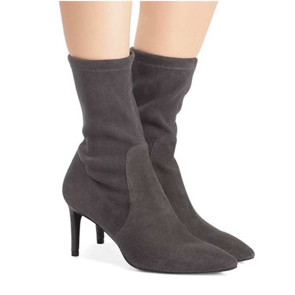 NIB Stuart Weitzman Leigh 95 Gray Suede Bootie Boot Heel Stiletto Pointed - Picture 3 of 13
